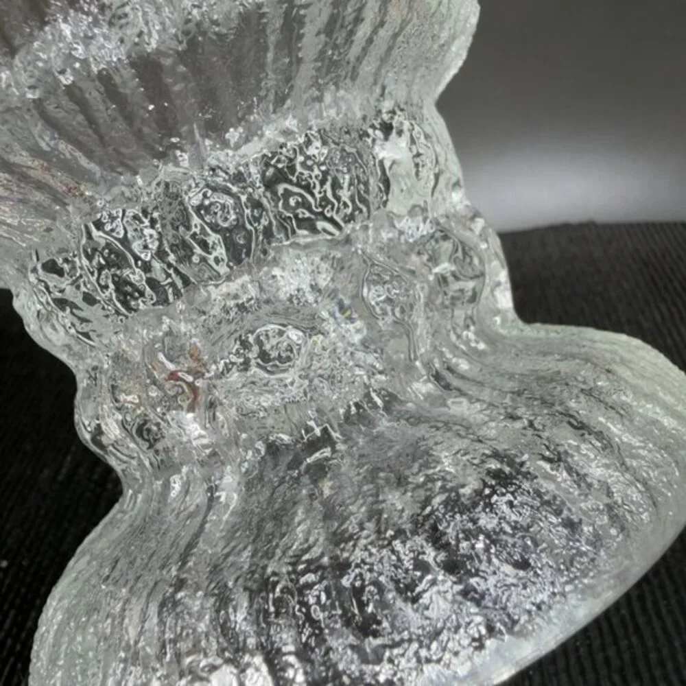 LE Smith Fjord‎ Glacial Glass Candle Holder Clear Double Sided Glass Votive VTG